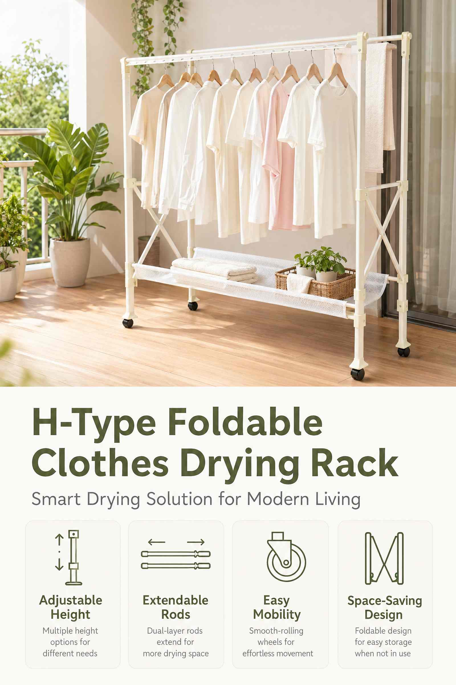 movable Drying Rack H type with wheels